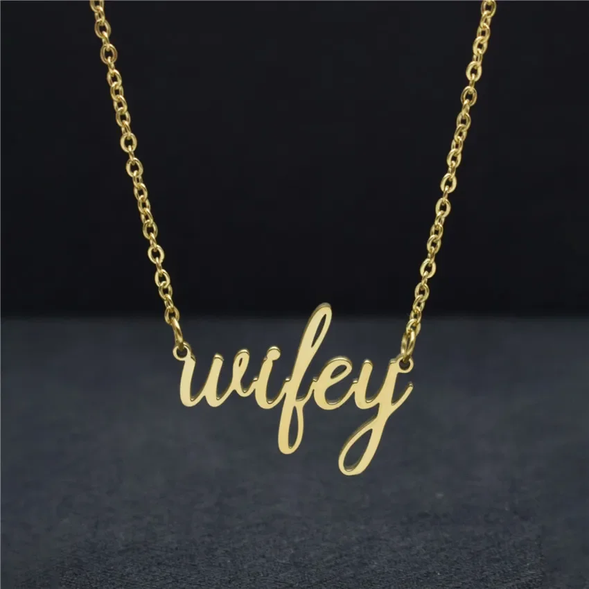 My Best Wife Charm Stainless Steel Text Script Wifey Necklace For Women Collier Femme Gold Pendant Best Friends Trendy Jewerly