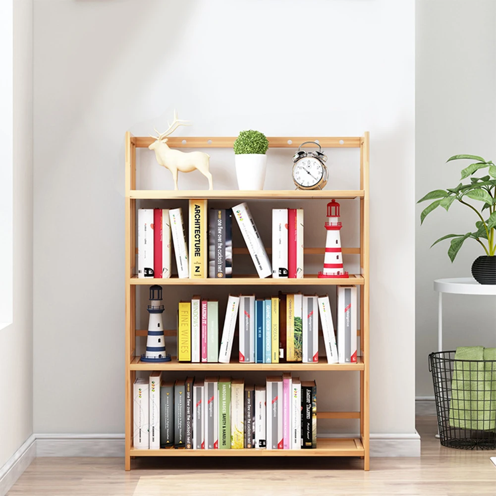 

4-Tier Simple Bookcase Multi-Function Free-Standing Storage Rack Reusable Storage Display Rack for Bathroom Kitchen Living Room