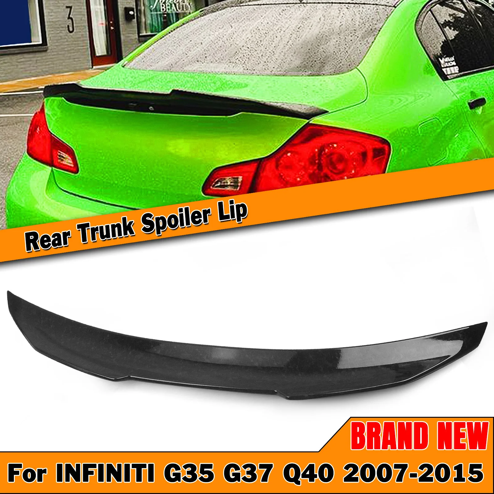 Rear Trunk Lid Spoiler Wing For Infiniti G37 G25 Q40 2007-2015 Sedan 4 Door Carbon Fiber Look/Gloss Black Tailgate Splitter Lip