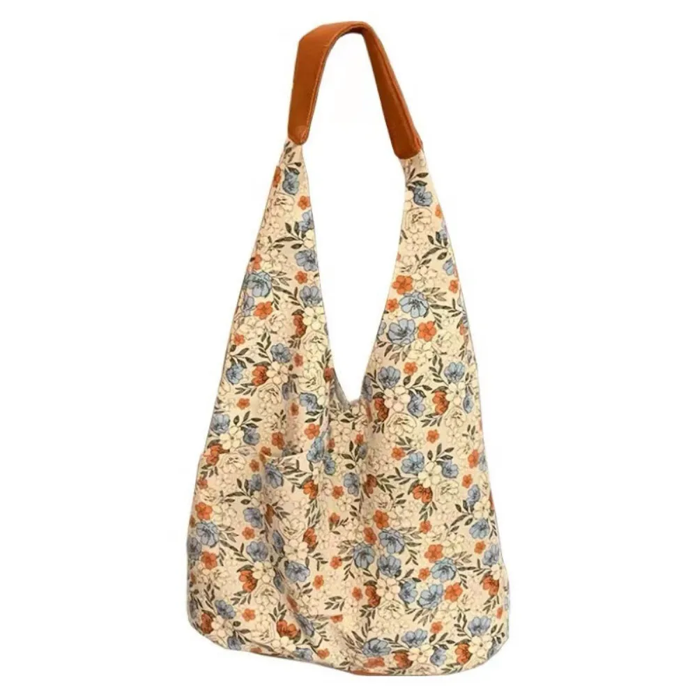 Cute Lunch Bag Canvas Handbag Retro Flower Bucket Bag Large Capacity Mummy Bag Korean Style Women Bag