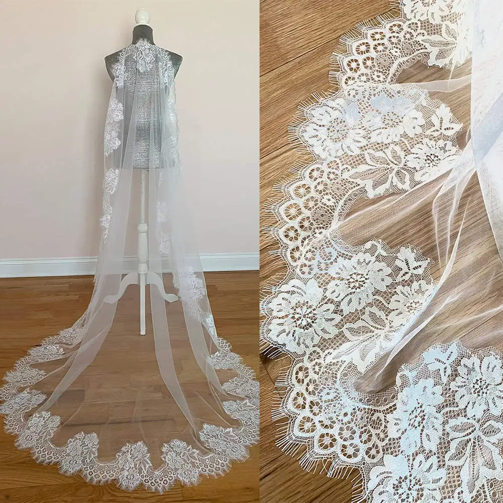 

Modern Wedding Veil Laces One Layer Long Chapel Length Veils Lace Edge Custom Made Bridal Accessories High Quality