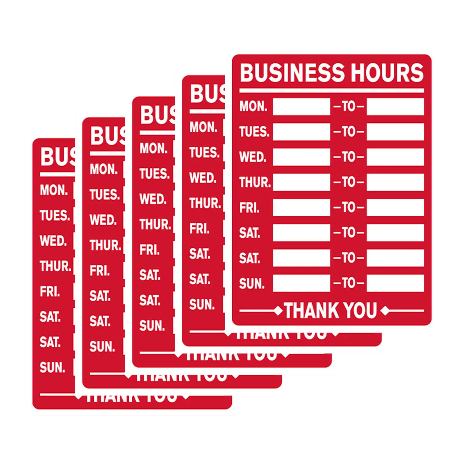 5Pcs Waterproof Business Hours Sign Fillable Label .9x5.9 for Shop Office Store Counter Glass Door Retail Restaurant