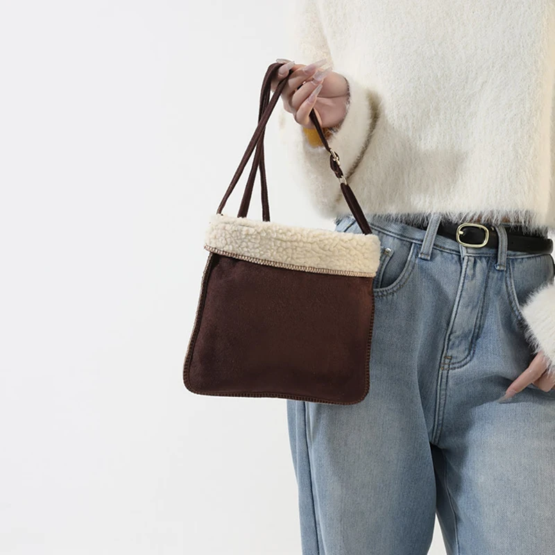 Bolso cruzado a la moda para mujer, nuevo bolso cuadrado pequeño suave de gamuza sintética, bolso de felpa versátil de ocio de alta calidad para mujer