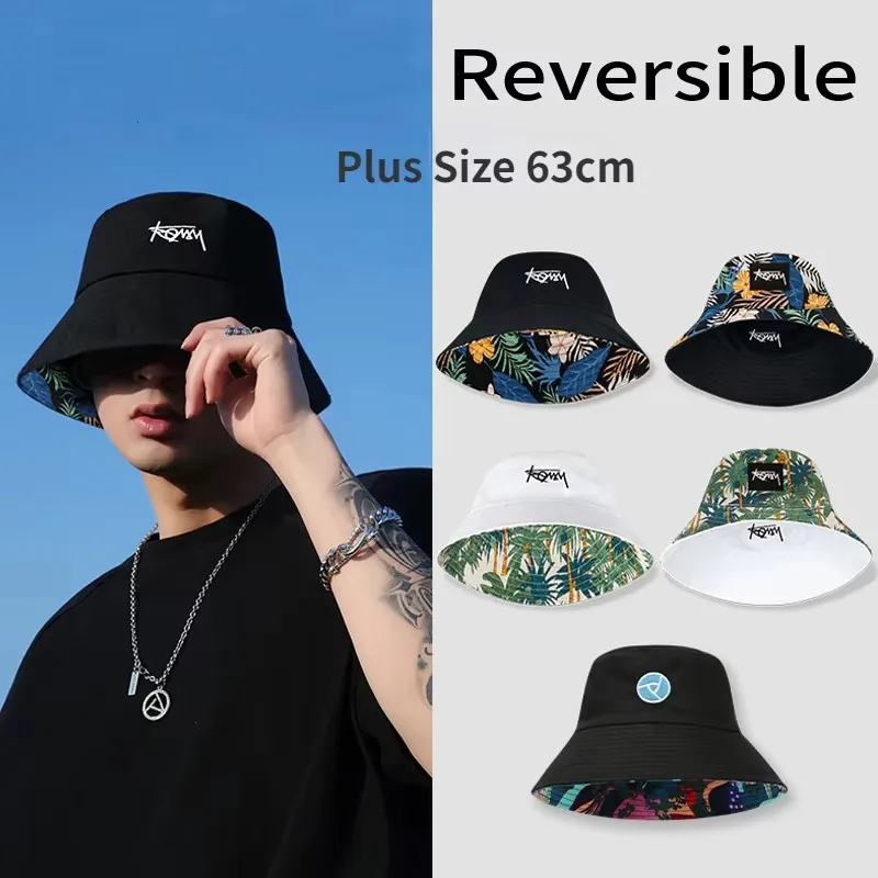 Reversible Letter Bucket Hat for Men Women Double-sided Print Fisherman Cap Summer Outdoor Wide Brim Beach Sun Hats