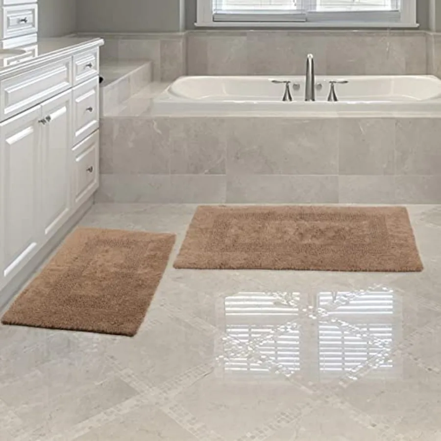 

Bathroom Rugs - 2-Piece Cotton Bathroom Mat Set - Machine Washable Bath Mats for Washroom Kitchen or Laundry Room by