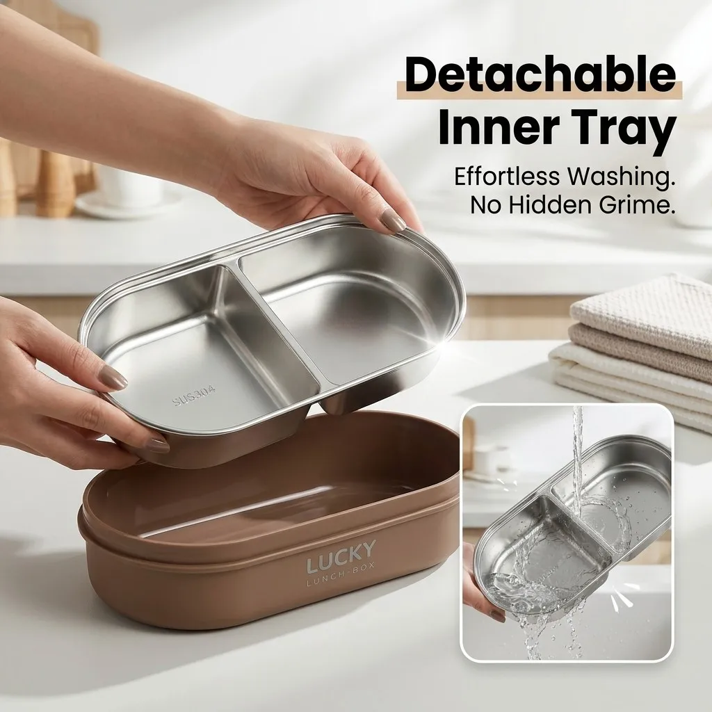 Microwave Safe 304 Stainless Steel Bento Box Leakproof Portable Lunch Box Set Thermal Food Container For Office Adults Kids - view 6