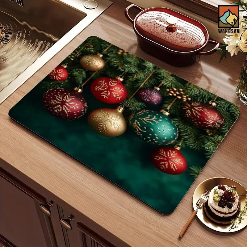 VIKAMA Christmas Dish Drying Mat Red White Buffalo Plaid Gnome Welcome Sign Sink Mat Kitchen Pad 2027 Christmas Home Decor