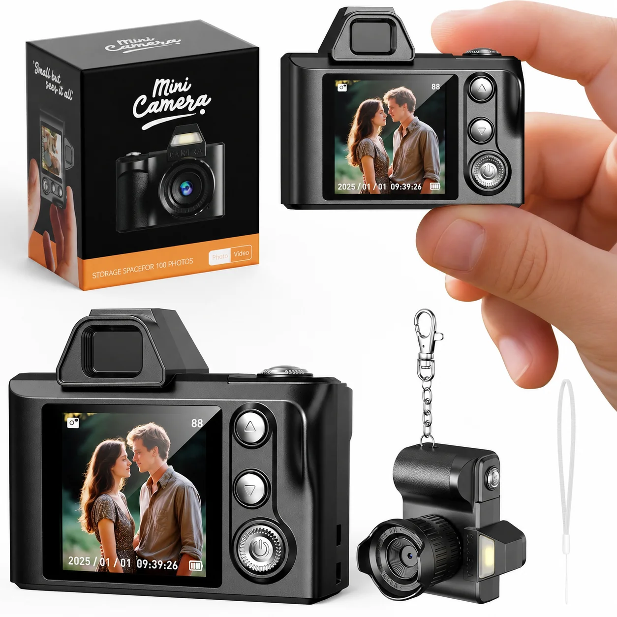 Mini Digital Camera with 1080P HD Auto-Fill Flash Four Filters 4X Zoom Portable Video Camera for Travel Vlogs/Daily Recording