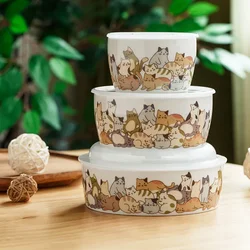 1PC Lazy Cat Series Fresh-keeping Bowl Glazed Cartoon Cat Microwave Bowl Ramen Bowl Salad  with Cover