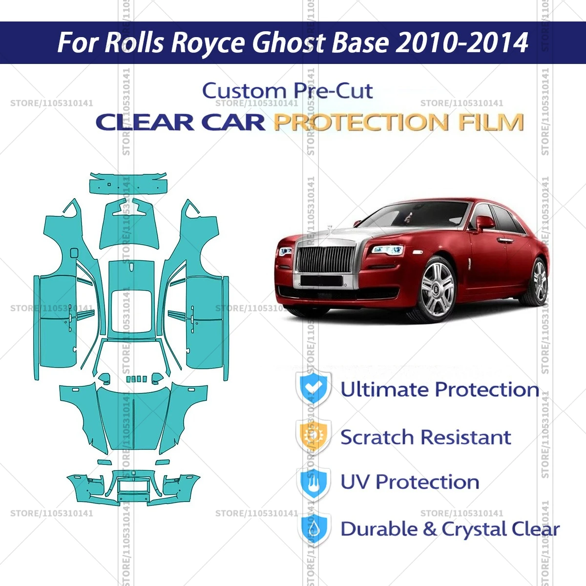 

For Rolls-Royce-Ghost-Base-2010-2014 Pre-Cut Paint Protection Film PPF Transparent Car Film Automotive PPF Full Vehicle