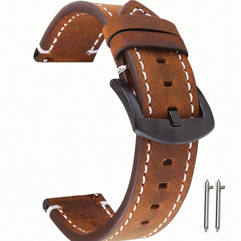 20mm 22mm Vintage Leather Strap For Samsung Galaxy watch 7/6/5/4 40mm 44mm Quick Release Watch Band For Huawei GT2 3 Bracelet