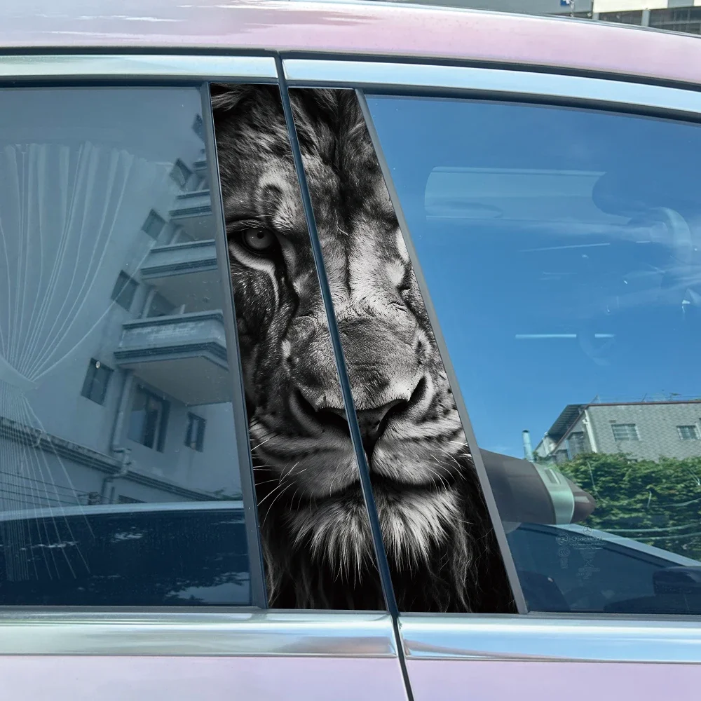 Animal Lion Car Stickers DIY Car B-pillar Cover Scratches Waterproof Durable Cartoon Automobile Decoration Auto PET Decals view 6