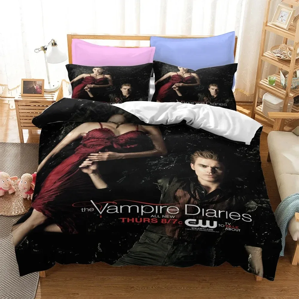 Ensemble de literie imprimé en 3D The Vampire Diaries pour adultes et enfants, taie d'oreiller, housse de couette, double, double, double, pleine reine, roi, literie, housse de couette, athlon