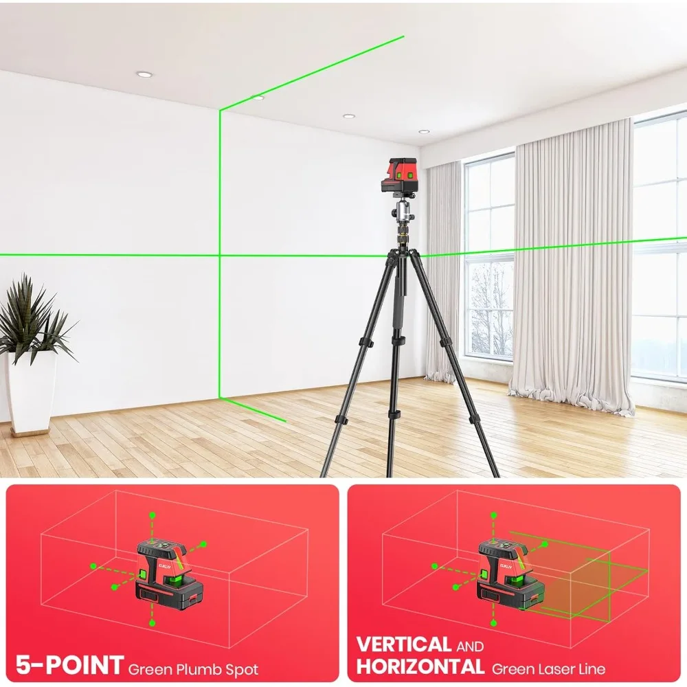 5-Point Self-Leveling Laser Level Line Tool with Pulse Mode-200ft Green Laser Range for Indoor/Outdoor Use,Accurate Measurements