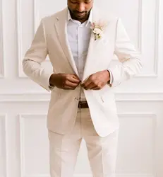 Ivory White Formal Suits For Men Notch Lapel Male Blazer Sets Wedding Prom Ball Tuxedos Two-Piece Jacket+Pants Terno Masculino