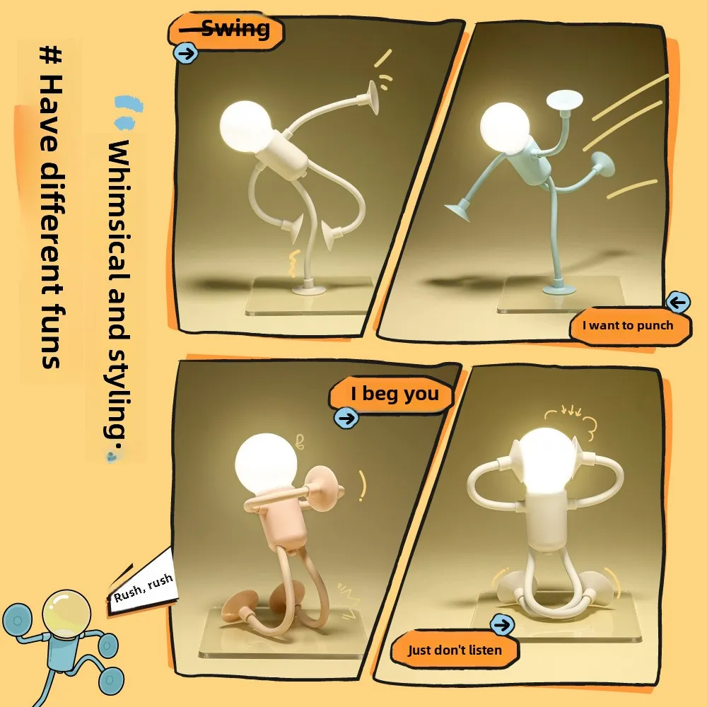 

Light Bulb Person Night Light Sports Talent Ornament Cute Suction Cup Changeable Shape Funny Decompression Ornament