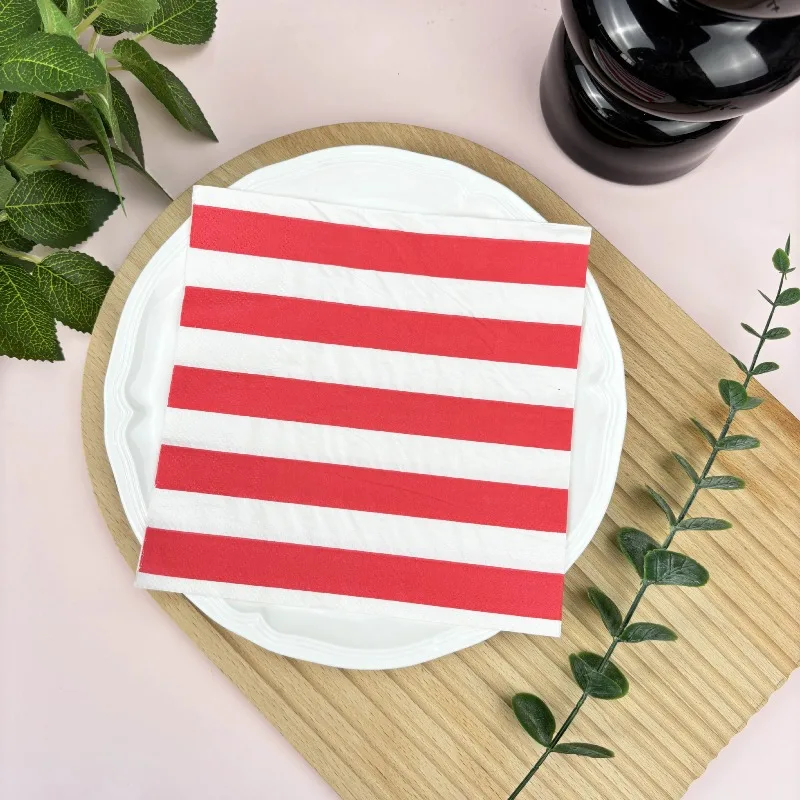 20 Sheets 33*33cm 2-Ply Red and White Striped Napkins Party Picnic Decor Paper DIY Decoupage Paper