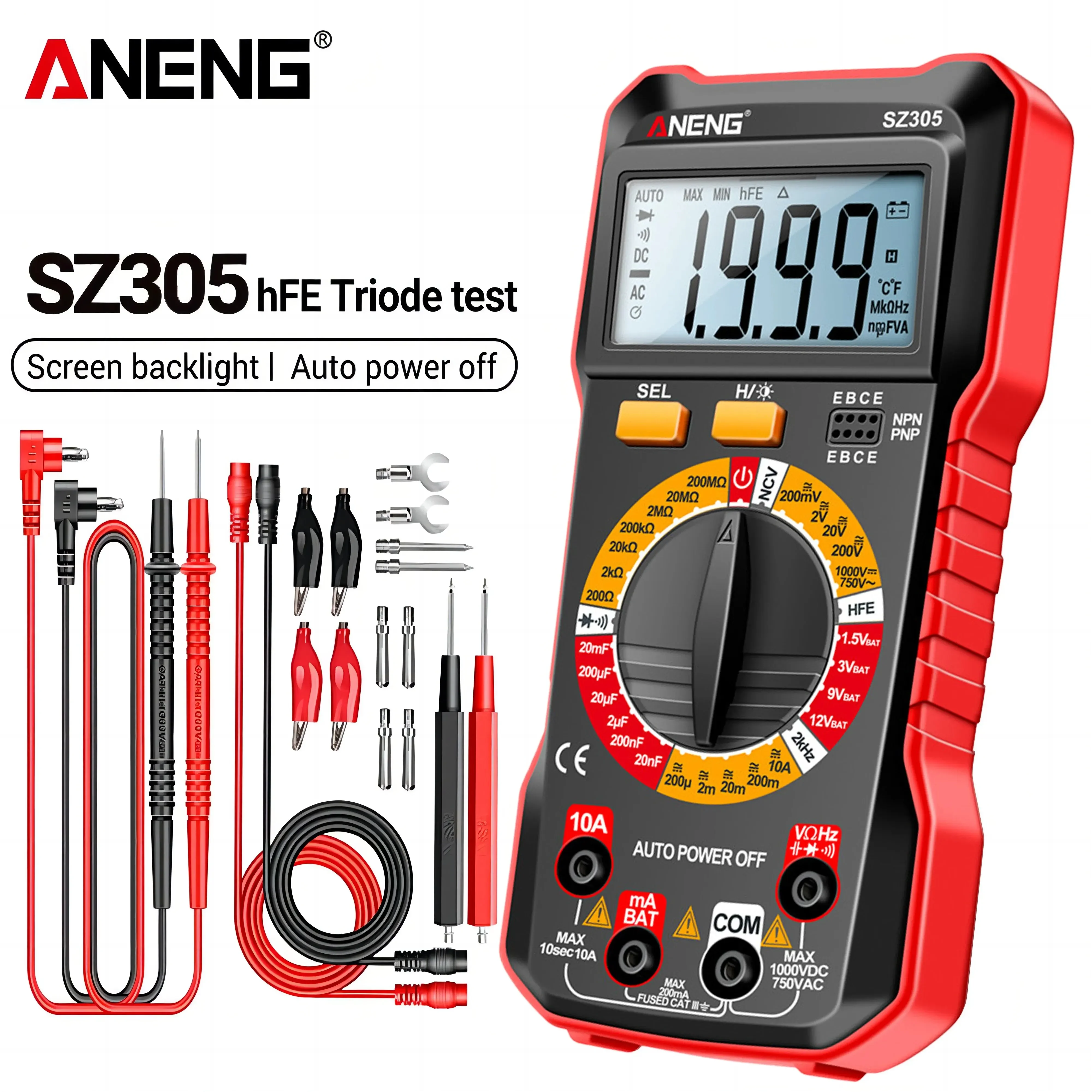 

ANENG SZ305 Цифровой мультиметр прецизионный тестер NCV AC/DC True RMS Ручной многофункциональный инструмент с высоким сопротивлением току и напряжением Ом