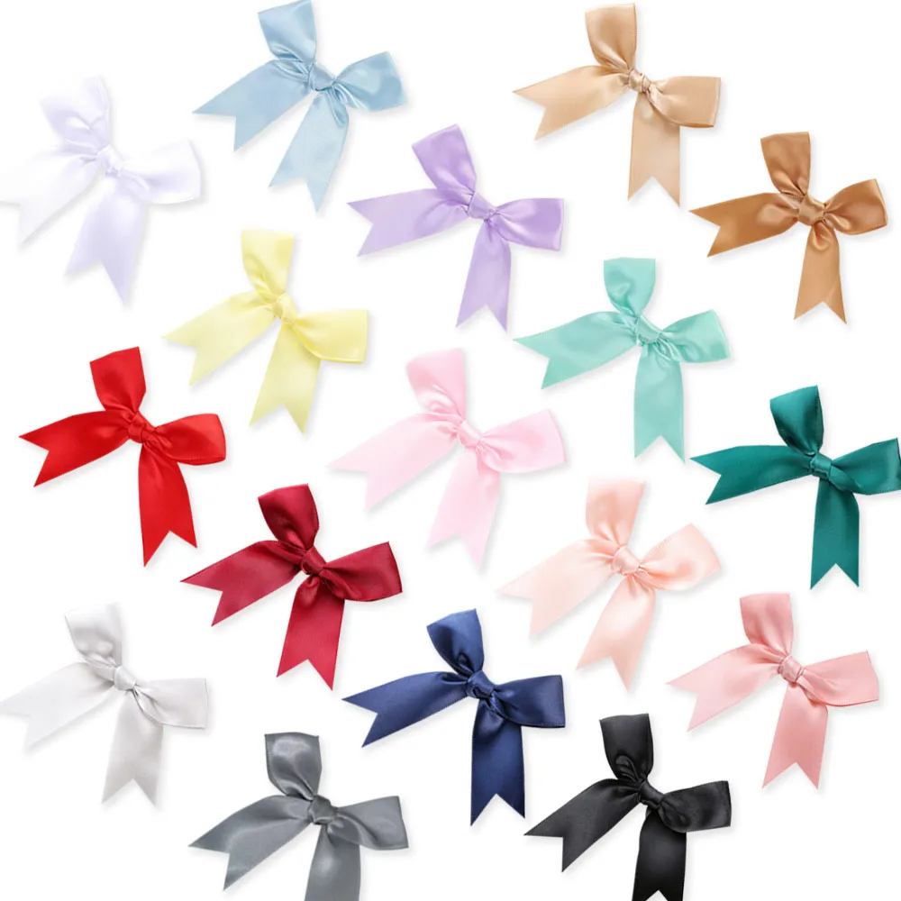 50PCS 85*85mm Satin Ribbon Bows Decoration For Craft Gift Flower Headwear Clothing DIY Wedding Invication Card Bags Party Decor