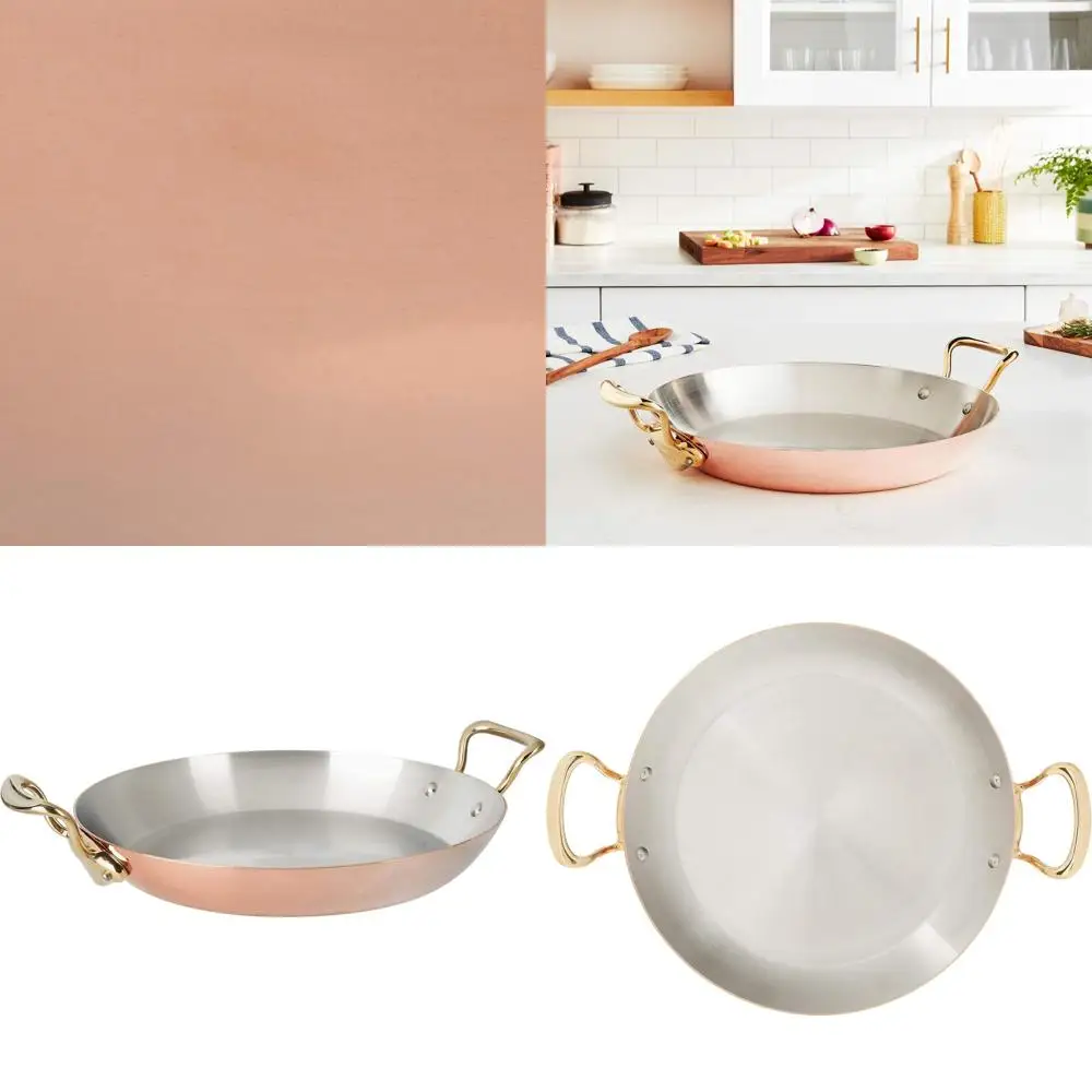 

M'150 B 1.5mm Polished Copper & StainlSteel Paella Pan With Brass Handles. 13.7-In, Made In rance
