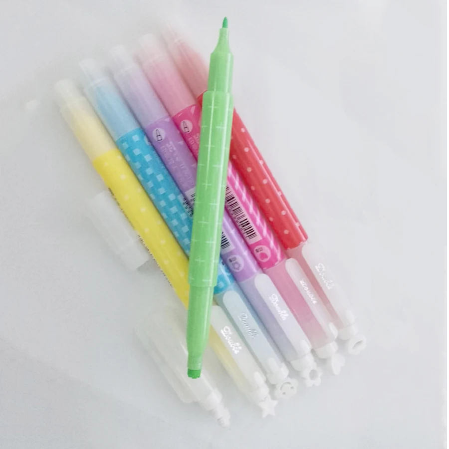 6pcs Dual Headed Highlighter Kawaii Animal Color Comic Pen DIY Diary Pastel Highlighter Set for Kids Art Painting Color Pens