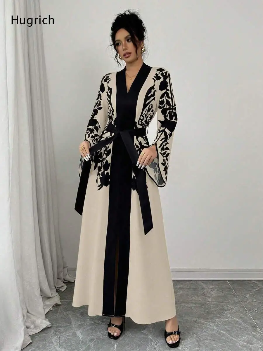 Women's Bohemian Floral Print Long Kimono Cardigan - Elegant Open Front Flowy Maxi Duster Coat with Bell Sleeves for Beach,