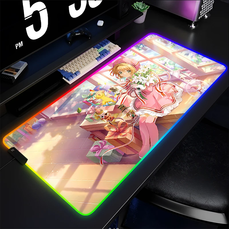 Mouse Pad RGB PC Gamer Gaming Accessories Speed Keyboard Pad Card Captor Sakura Rubber Anime Desk Mat LED Laptop Kawaii Mousepad