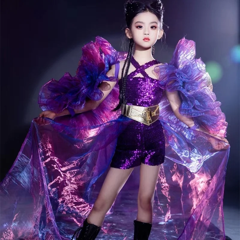 set-trendy-per-ragazze-con-paillettes-viola-sfumate-abito-scintillante-abbinato-a-modellino-di-auto-per-bambini