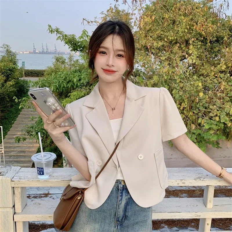 Blazers Women Sheer Girlish Office Lady French Style College All-match Sweet Summer Simple Retro Trendy Kpop Pockets Harajuku