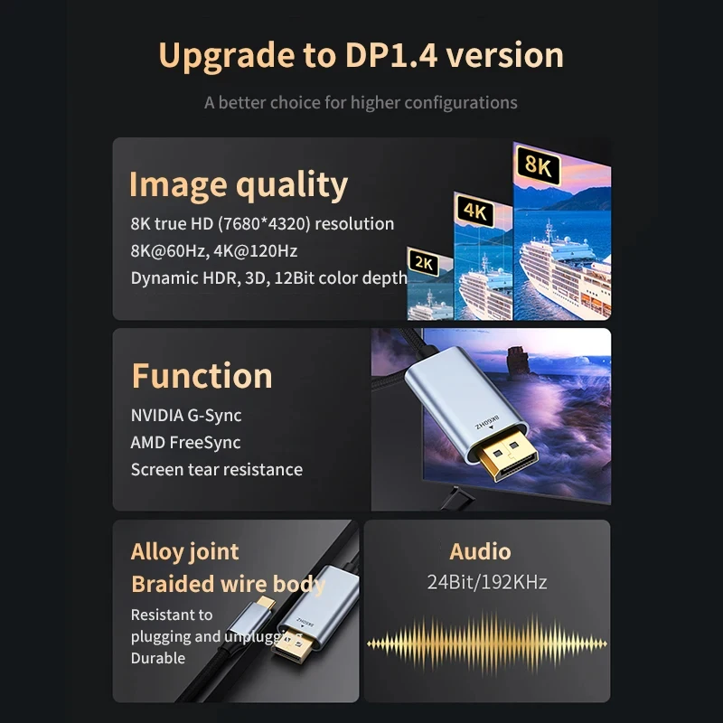 Typ C do DisplayPort 1.4 pioruny 3/4 do DP 8 k60hz 4 k14 4Hz Port wyświetlacza Adapter przewodu do wideo TV MateBook Laptop Air