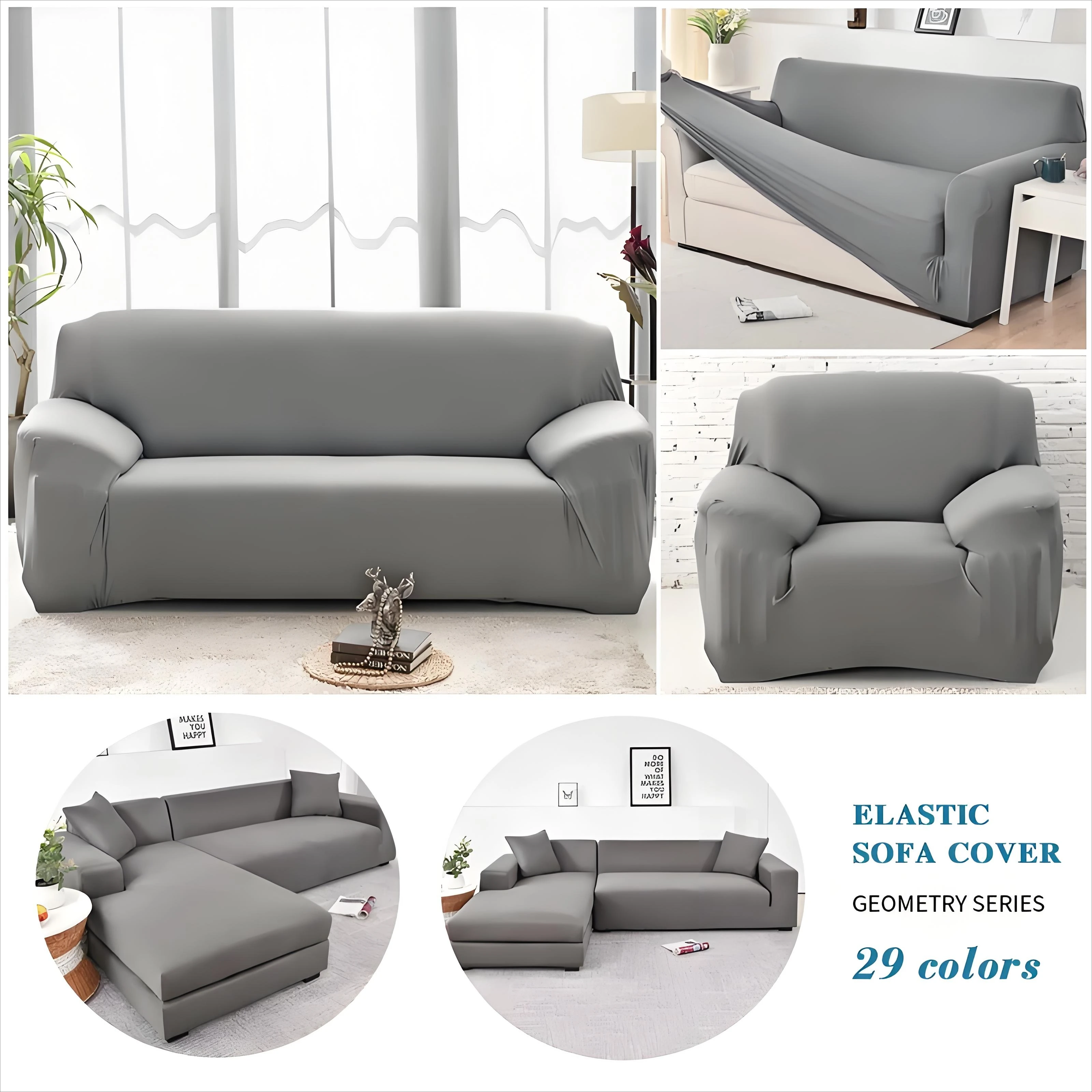 Solid Color Elastic Sofa Covers for Living Room Spandex Sectional Corner Sofa Slipcovers Couch Chair Cover 1/2/3/4 Seater