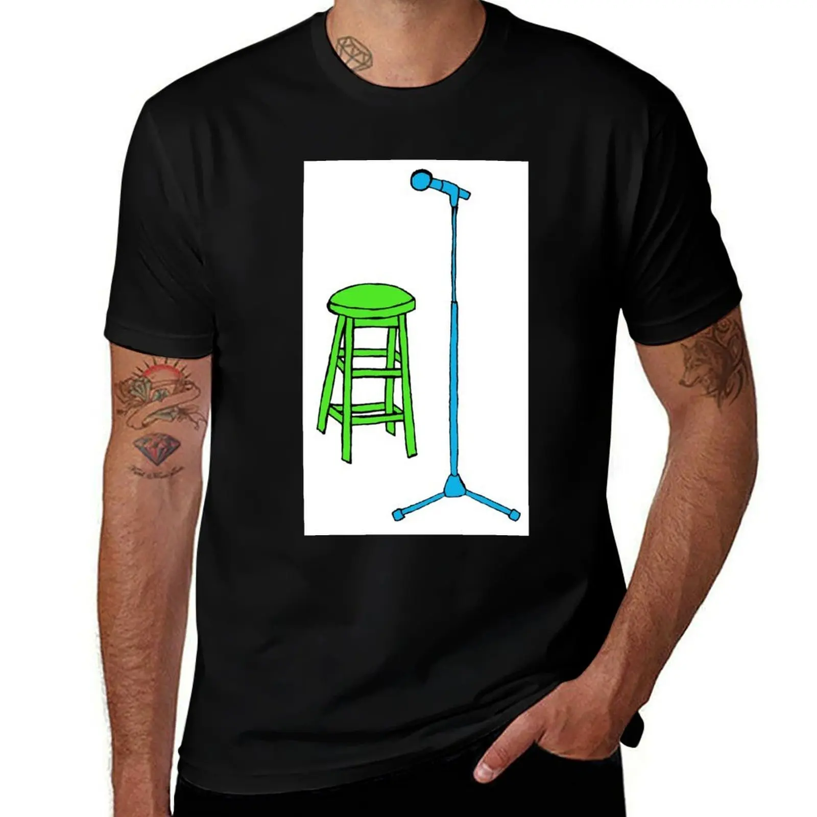 Stand Up Comedy Stool and Mic. T-Shirt Casual Streetwear Short Sleeve Tee T-Shirt