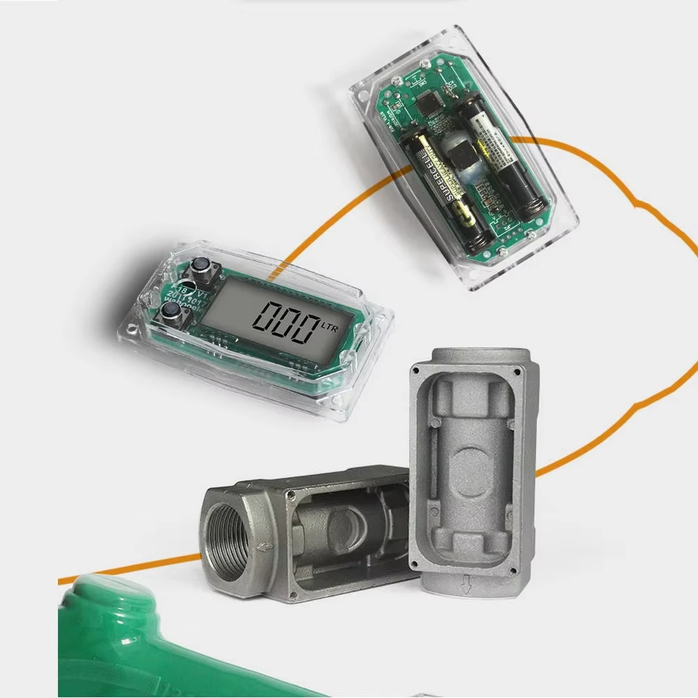 Digital Fuel Flow Meter Aluminum Turbine Flow Meter LCD Display Liquid Flow Counter For Diesel Gas Water