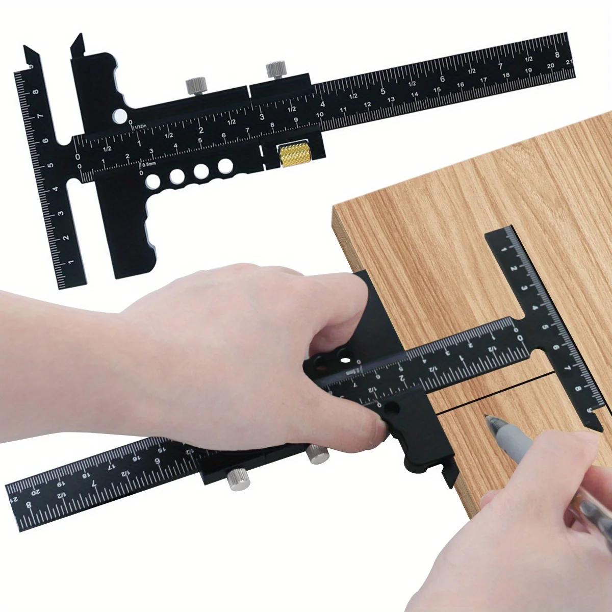 Aluminum Alloy Sliding Marking Gauge-T-Square Scribing Measuring Marking Framing Ruler Tool Woodworking Scriber Gauge