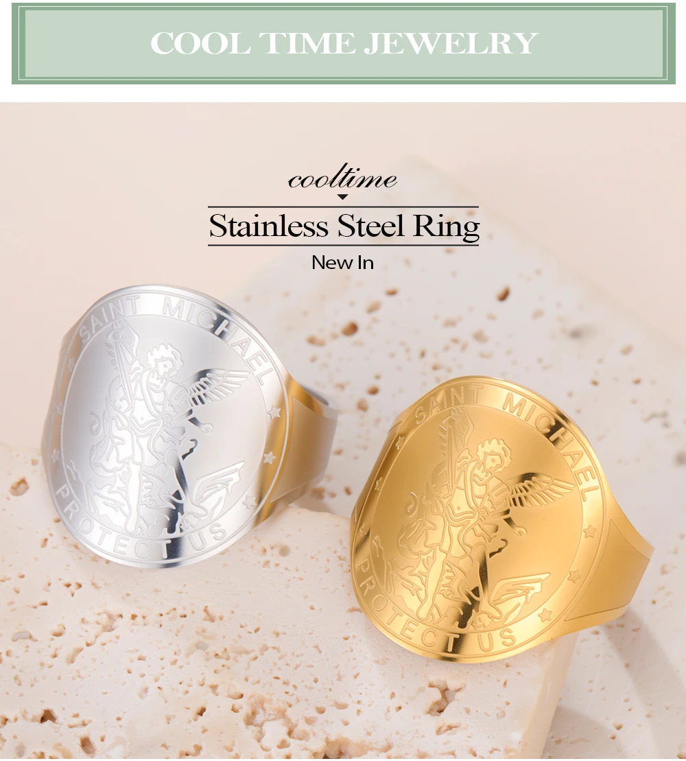 COOLTIME SAINT MICHAEL Offener Ring aus Edelstahl, Vintage-Religion, Amulett, Schutzring, christlicher Jahrestag, Schmuck, Geschenk – Detail 1