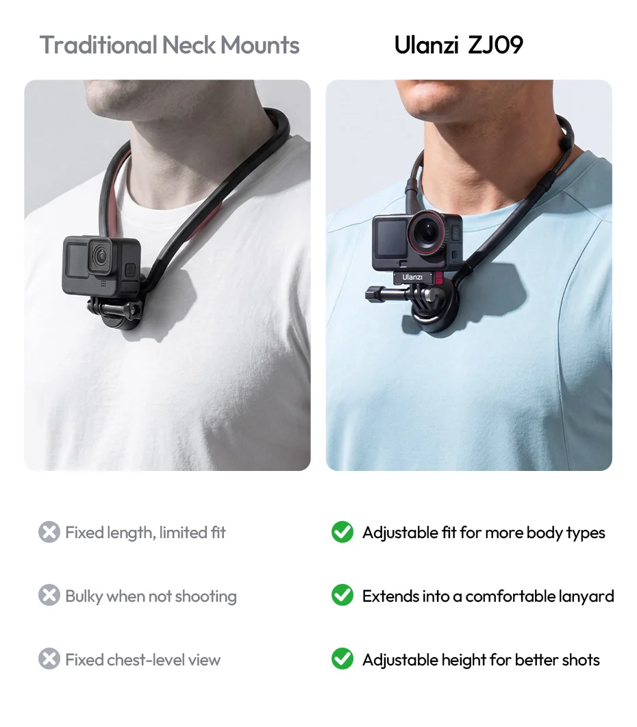 � Ulanzi ZJ09 Flexibler POV-Nackenhalter Magnetischer Verstellbarer Nackenhalter für Actionkameras für GoPro für DJI für Reise-Videos Vlog – Detail 4