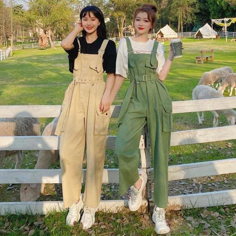 Cargo Jumpsuits Women Big Pockets Students Trousers Baggy Teens Kpop Fashion Clothing Vintage Minimalist Overalls Комбинезоны