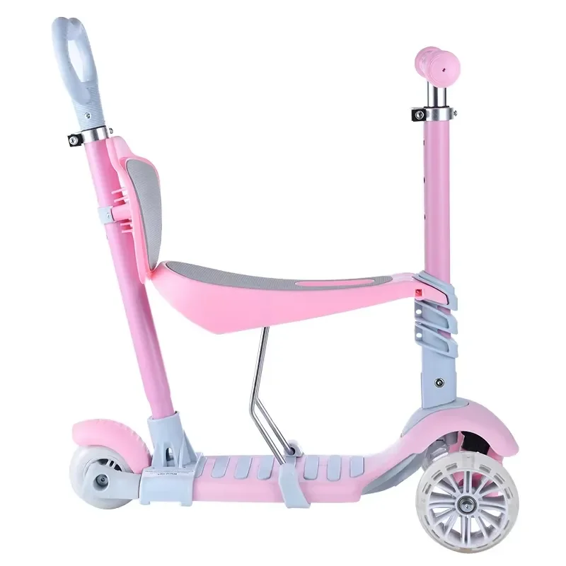 Kids Scooter Stroller 5 in 1 3 PU Flash Wheel Adjustable Seat and Handle
