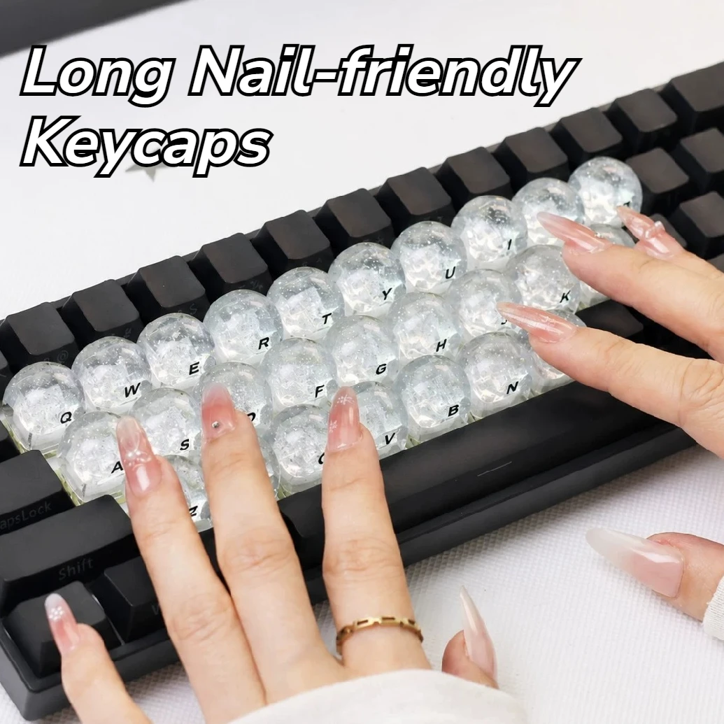 MAIMOOO Nail Art Keycap Starry Sky Ice Transparent Resin Keycaps for Long Nails Girls Creative Raised Mechanical Keyboard KeyCap