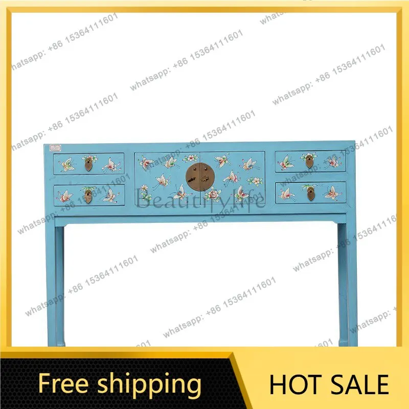 XX. New Chinese solid wood entrance platform, antique painting, locker