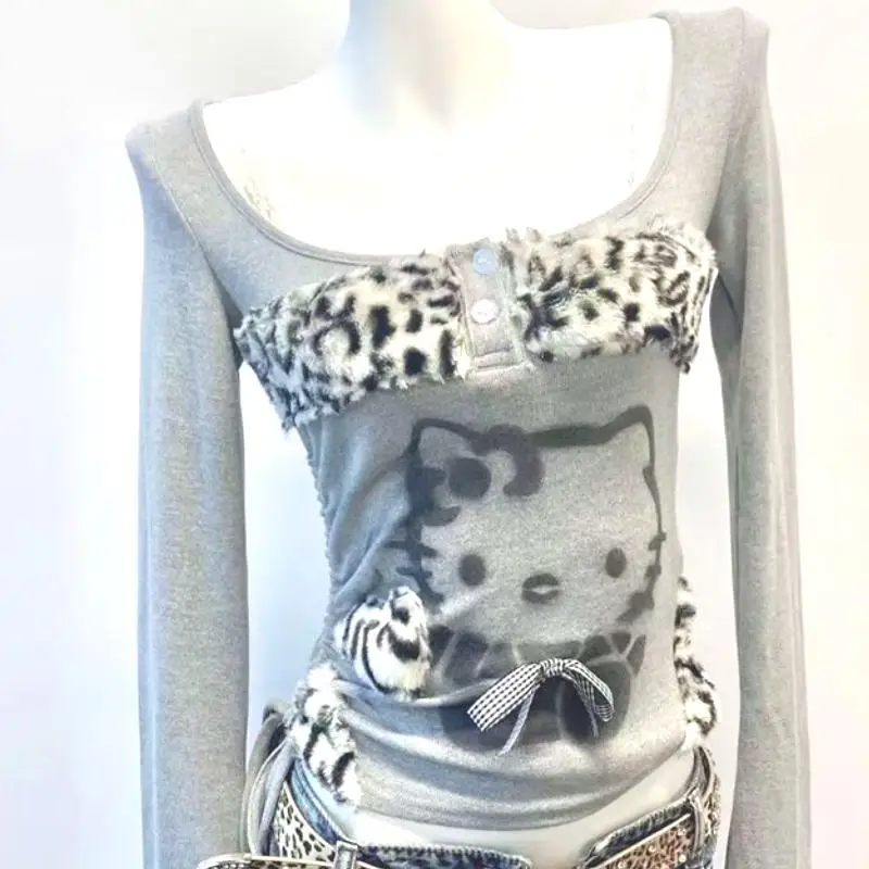 

Sanrios Kawaii T Shirt Hello Kittys Cartoon Long Sleeves Sweet Slim Fit Versatile Comfortable Breathable Gift for Girlfriend