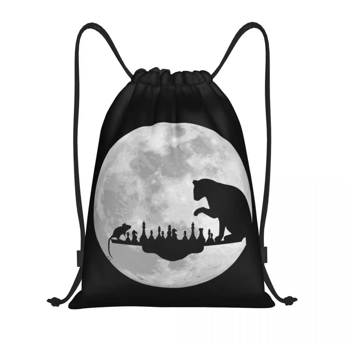 Custom Funny Chess Cat Drawstring Backpack Bags Men Women Lightweight Game Gym Sports Sackpack Sacks for Yoga