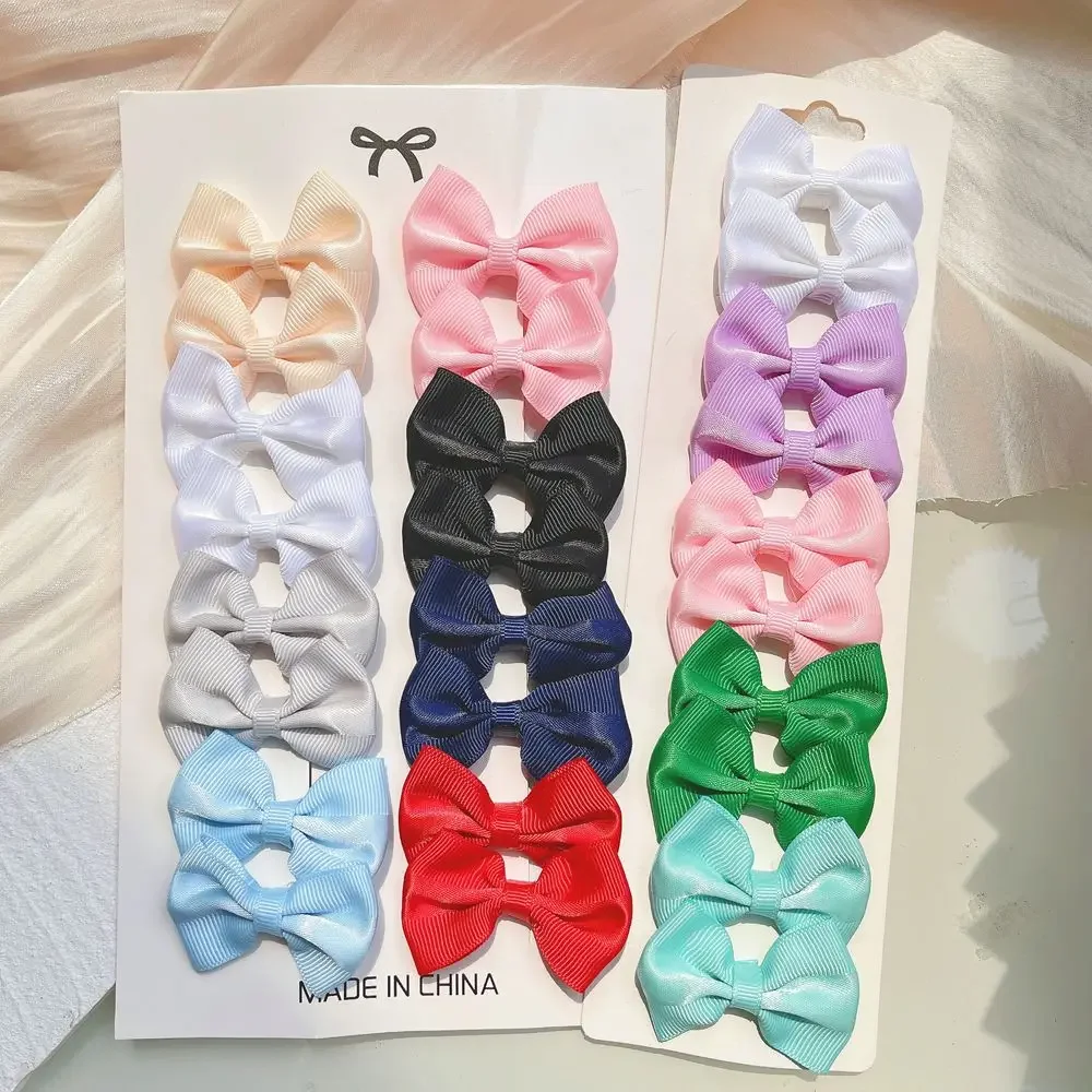 10Pcs/set Solid Colors Grosgrain Ribbon Bowknot Hairpins For Cute Girls Mini Hair Clips Barrettes Headwear Kids Hair Accessories