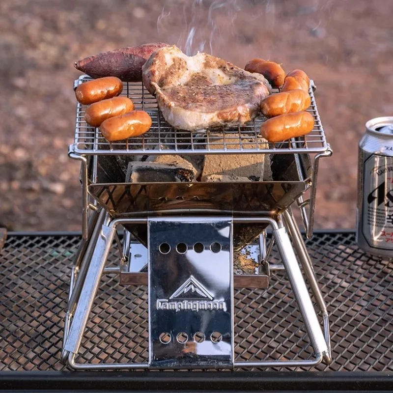 

Outdoor Mini Barbecue Grill Stainless Steel Lightweight Portable Folding Firewood Stove Self-driving Tour Cooking Supplies
