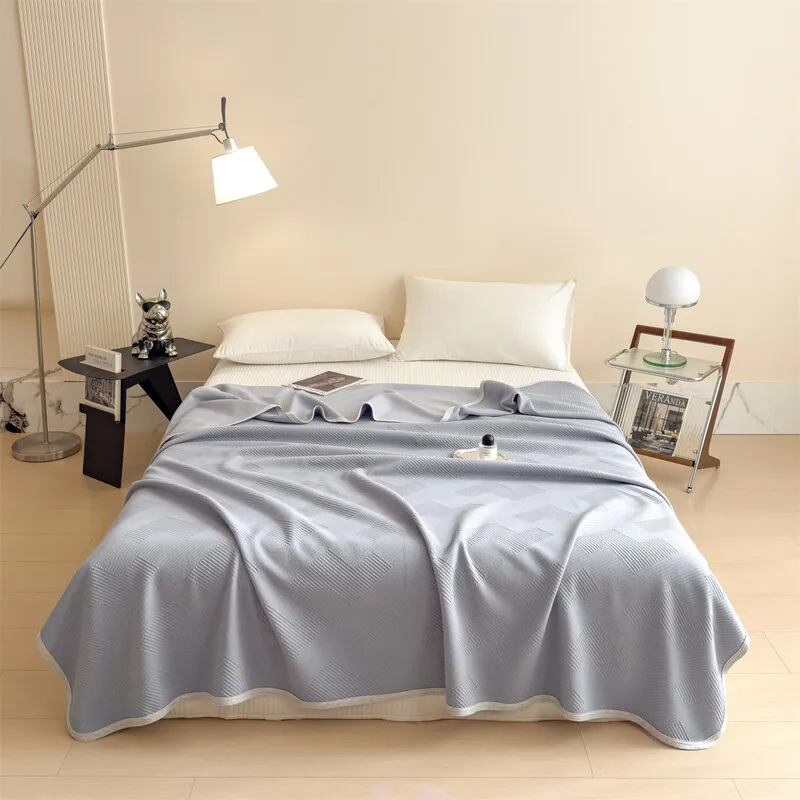 100% Cotton Solid Color 3-Layer Gauze Air Jacquard Summer Duvet – Cooling Quilt for Bed, Nap Blanket, Lightweight Throw for Home