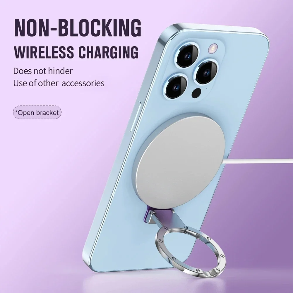 For MagSafe Metal Ring Holder Foldable Adhesive Cell Phone Support Finger Ring Bracket for Magnetic Car Phone Mount Stand