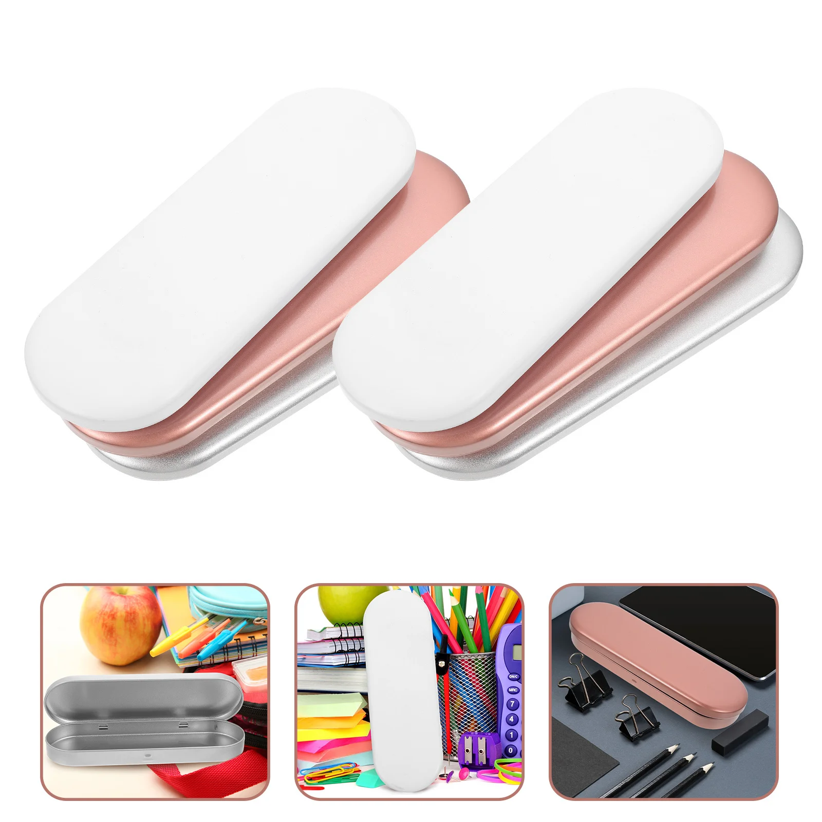 

6Pcs Makuiteu Tinplate Pencil Organizers Durable Portable Pencil Boxes Multi-Function Pen Cases Student Study Pen Organizer