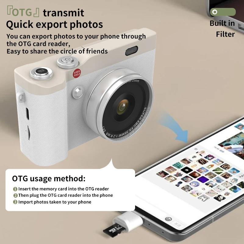 Neue 4K Digitalkamera Vintage CCD 16-fach Zoom 2,4 Zoll Klappbildschirm 850mAh Tragbare Vlog-Kamera für Studenten Reisefotografie Geschenk