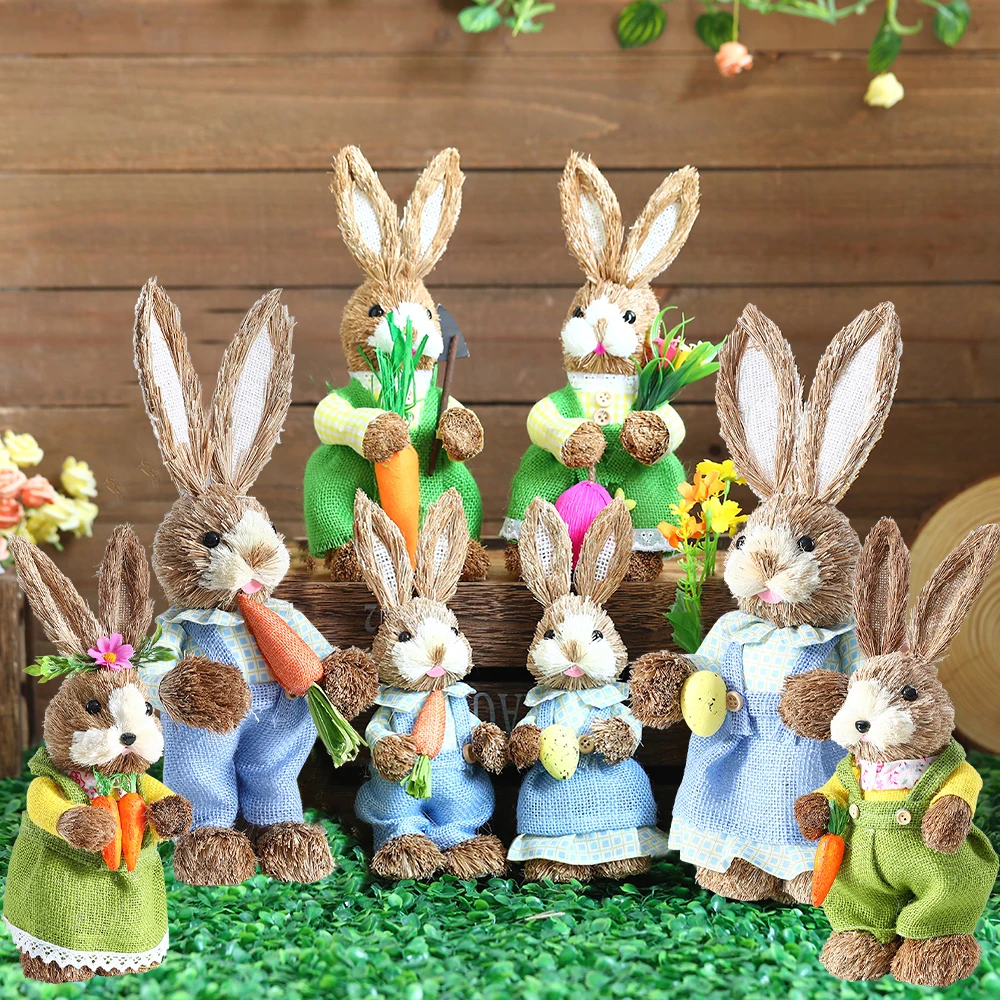 

Easter Standing Bunny Straw Doll Decor Basket Rabbit Carrot Cute Boys Girls Desktop Ornament Spring Easter Garden Party Supplies