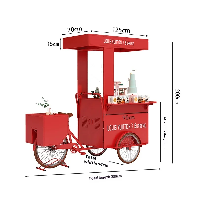 custom.Three-Wheeled Stall Cart Outdoor Food Truck Coffee Hot Dog Catering Fast Food Charcuterie Lemonade St